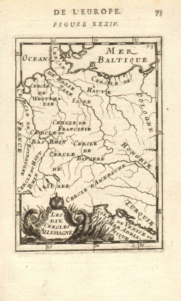 GERMANY. Showing regions. 'Les dix cercles d'Allemagne'. MALLET 1683 old map